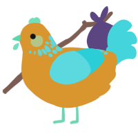 A orange and aqua chicken with a neck-speckle pattern