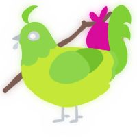 A lime and grass chicken with a head pattern