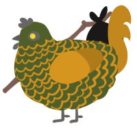 A olive and ochre chicken with a lace pattern