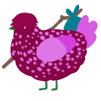 A maroon and orchid chicken with a speckle pattern