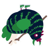 Vinny, a tumblr and viridian chicken with a bar pattern