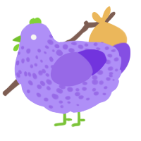A lilac and blurple chicken with a speckle pattern