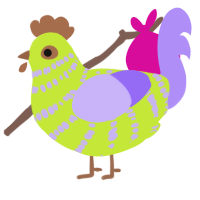 A lime and lilac chicken with a bar pattern