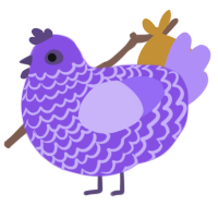 Pione, a blurple and lilac chicken with a lace pattern