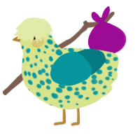 A lemon and teal chicken with a speckle pattern