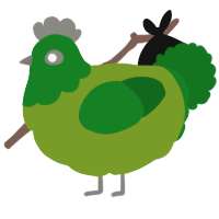 A chartreuse and leaf chicken with a head pattern