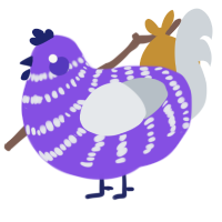 A blurple and mist chicken with a bar pattern