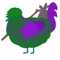 A leaf and violet chicken with a speckle pattern