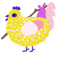A yellow and rose chicken with a speckle pattern