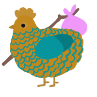A ochre and teal chicken with a lace pattern