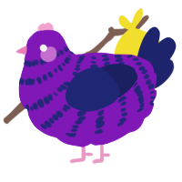 A violet and navy chicken with a bar pattern
