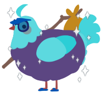 A overcast and aqua chicken with a head pattern