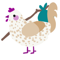 Small Guy, a white and beige chicken with a speckle pattern