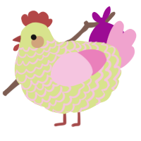 A lemon and pink chicken with a lace pattern
