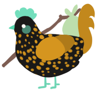 A sable and ochre chicken with a speckle pattern