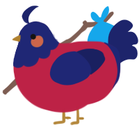 A crimson and navy chicken with a head pattern