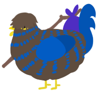 A bark and ultramarine chicken with a bar pattern
