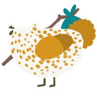 A white and ochre chicken with a speckle pattern