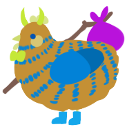 A gold and sapphire chicken with a bar pattern