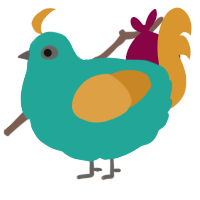 A turquoise and orange chicken