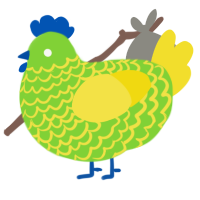 A grass and yellow chicken with a lace pattern