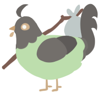 A gluppy and grey chicken with a head pattern