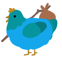 A sky and teal chicken with a head pattern