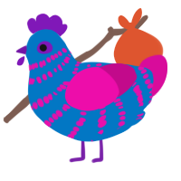 A sapphire and fuchsia chicken with a bar pattern