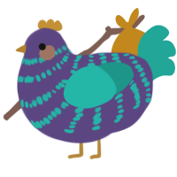 A overcast and turquoise chicken with a bar pattern