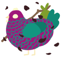 A plum and teal chicken with a lace pattern