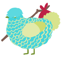 A aqua and lemon chicken with a lace pattern