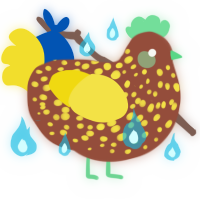 A russet and yellow chicken with a speckle pattern