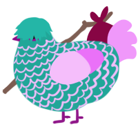 A turquoise and lavender chicken with a lace pattern