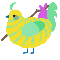 A yellow and spring chicken with a bar pattern