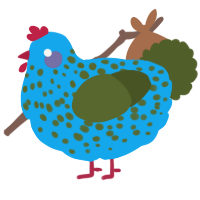 A sky and olive chicken with a speckle pattern