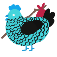 Zombie, a aqua and black chicken with a lace pattern