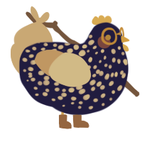 Émilie, a navy and beige chicken with a speckle pattern