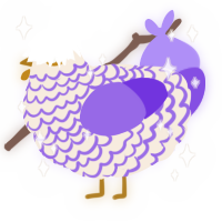 A cream and blurple chicken with a lace pattern