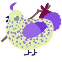 A apple and blurple chicken with a speckle pattern