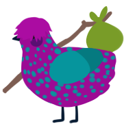 A plum and teal chicken with a speckle pattern