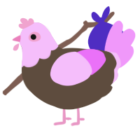 benadryl, a bark and lavender chicken with a head pattern