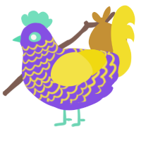 A blurple and yellow chicken with a lace pattern