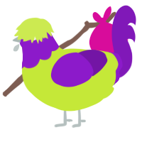 Medusa, a lime and violet chicken with a head pattern