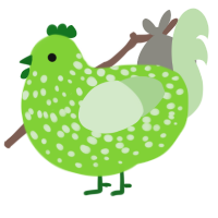 Goobert, a grass and gluppy chicken with a speckle pattern