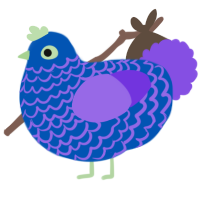 A ultramarine and blurple chicken with a lace pattern