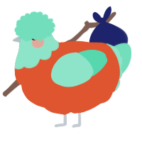 A vermilion and mint chicken with a head pattern