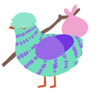 Vaporwave, a mint and blurple chicken with a bar pattern