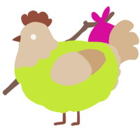 A lime and beige chicken with a head pattern
