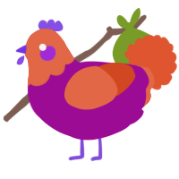 A plum and vermilion chicken with a head pattern