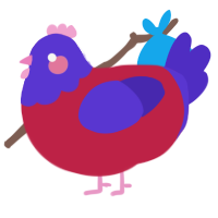 A crimson and indigo chicken with a head pattern